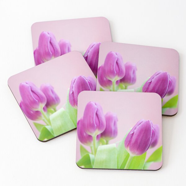 Item preview, Purple Tulips with Green Leaves on Soft Pink Background designed and sold by katifinell.