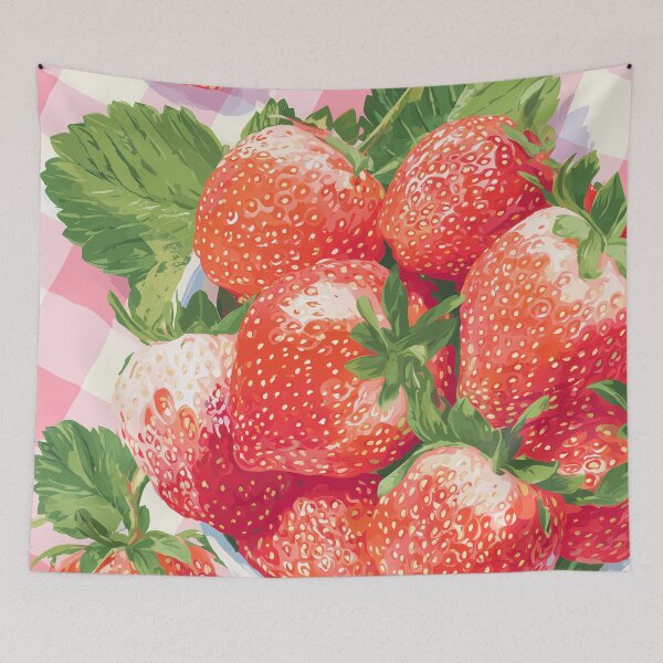 Item preview, Strawberries on Checkered Tablecloth Illustration designed and sold by BobaBunny76.