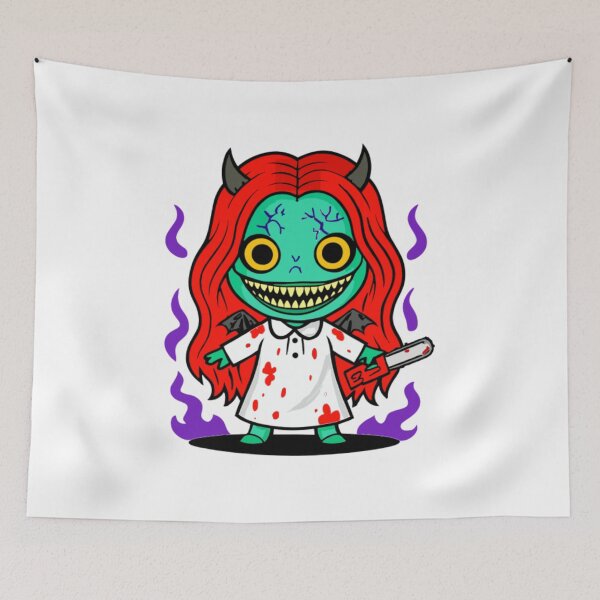 Item preview, Creepy Chibi Demon Girl With Chainsaw Illustration designed and sold by Emberglowo.