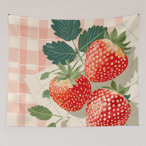 Item preview,  Strawberries on Checkered Tablecloth Illustration designed and sold by BobaBunny76.
