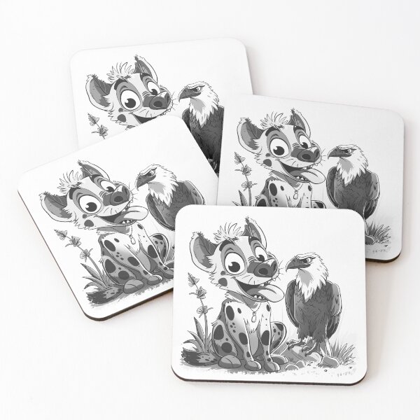 Item preview, Cute Cartoon Hyena and Eagle Duo in Black and White designed and sold by inkoutninja.