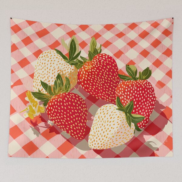 Item preview,  Strawberries on Checkered Tablecloth Illustration designed and sold by BobaBunny76.