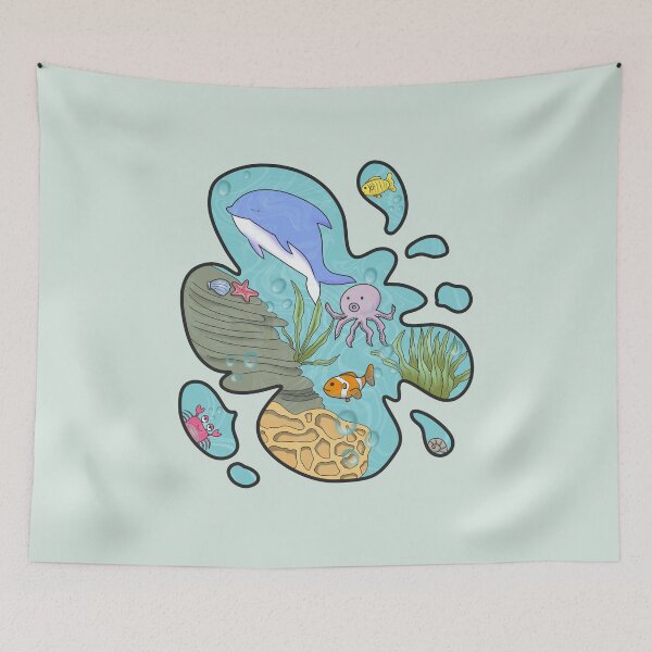 Item preview, Cute Underwater Ocean Animals – Dolphin Octopus Tropical Fish Cartoon designed and sold by Arts17N.
