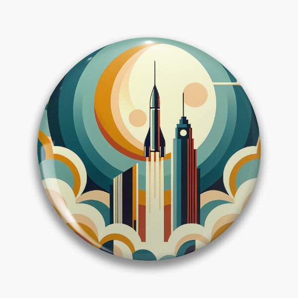 Item preview, Retro Rocket Launch Over Geometric City designed and sold by InkSmithery.