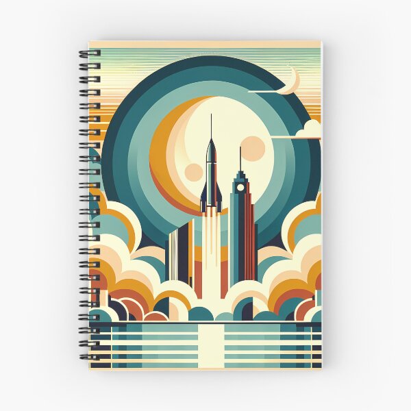 Item preview, Retro Rocket Launch Over Geometric City designed and sold by InkSmithery.