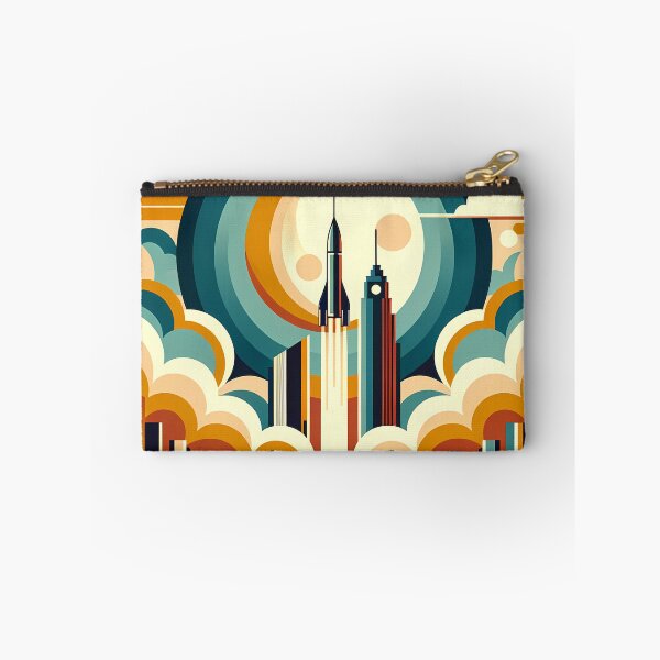 Item preview, Retro Rocket Launch Over Geometric City designed and sold by InkSmithery.
