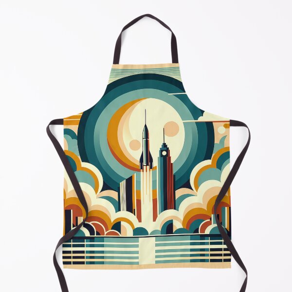 Item preview, Retro Rocket Launch Over Geometric City designed and sold by InkSmithery.