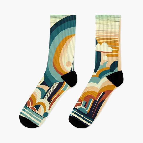 Item preview, Retro Rocket Launch Over Geometric City designed and sold by InkSmithery.