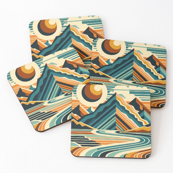 Item preview, Retro Mountain River Landscape designed and sold by InkSmithery.