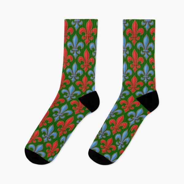 Item preview,  Red Blue Fleur-de-lis Design On Green Background  designed and sold by PatternTitan.