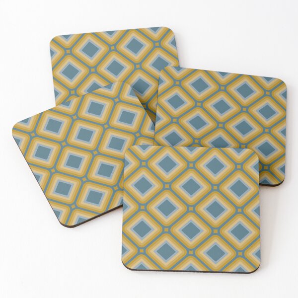 Item preview, Mid-century Retro Geometric Pattern - Olive yellow and dusty blue designed and sold by JMgraphic.