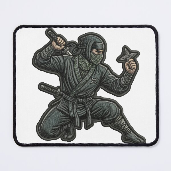 Item preview, Ninja Warrior Embroidered Patch - Stealth Shinobi with Katana and Shuriken designed and sold by Pattern-Parade.