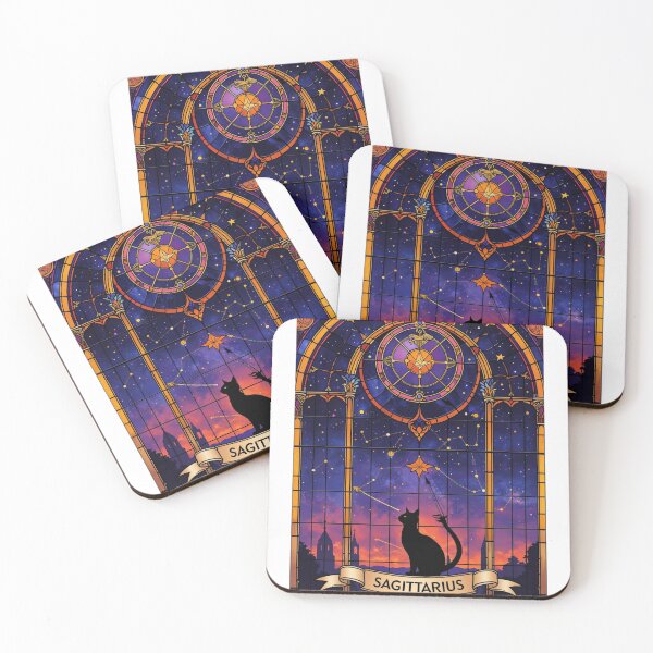 Item preview, Sagittarius Zodiac Black Cat Stained Glass Art designed and sold by Siriusvibes.