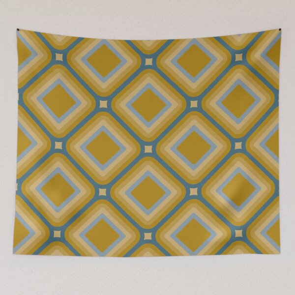 Item preview, Mid-century Retro Geometric Pattern - Olive gold and dusty blue designed and sold by JMgraphic.