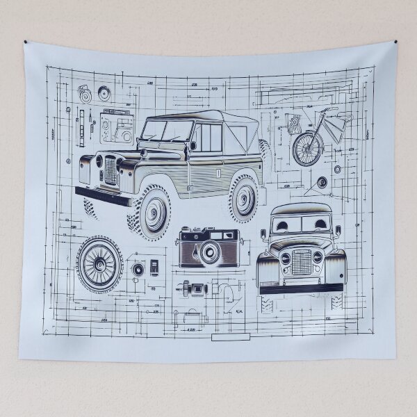 Item preview, Vintage Engineering Heritage: Retro 4x4 Off-Road & Camera Blueprint designed and sold by byRocco.