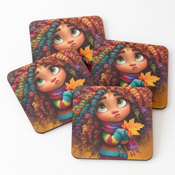 Item preview, Colorful Girl with Curly Hair and Autumn Leaves designed and sold by Artessie.