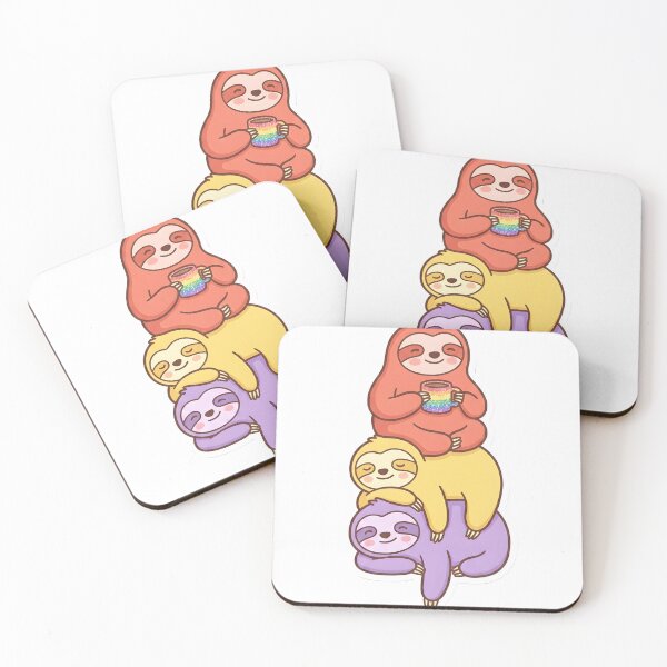 Item preview, Three Sleepy Sloths with Rainbow Coffee designed and sold by CloudDoodleLab.