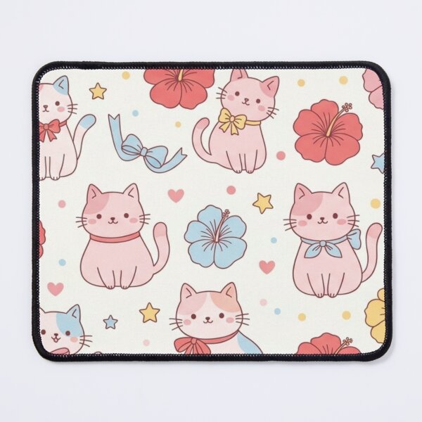 Item preview, Cute Cat and Hibiscus (Gumamela) Flowers seamless Pattern designed and sold by D TEE.
