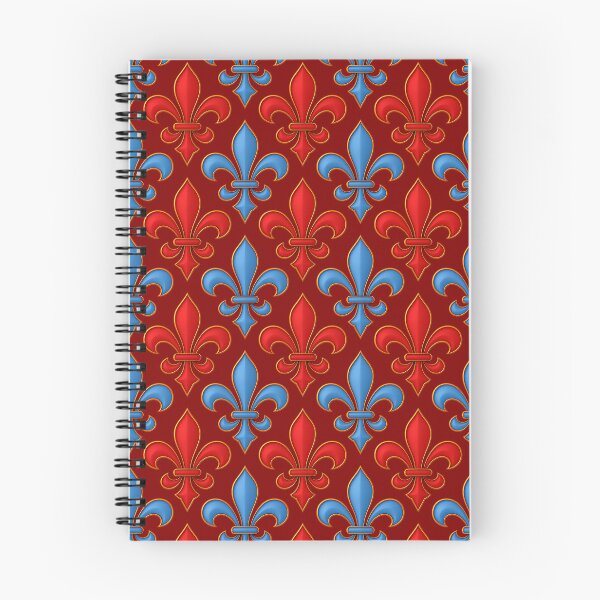 Item preview, Red Blue Fleur-de-lis Design On Maroon Background  designed and sold by PatternTitan.
