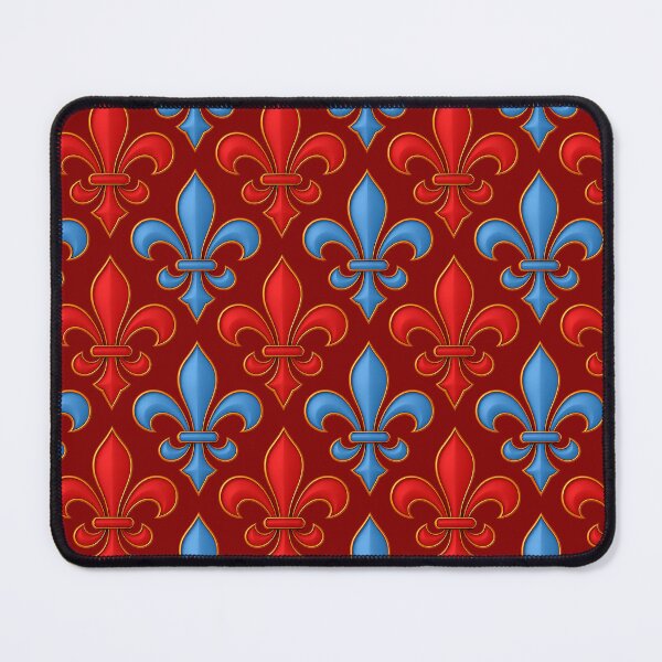 Item preview, Red Blue Fleur-de-lis Design On Maroon Background  designed and sold by PatternTitan.