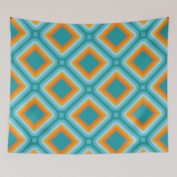 Item preview, Mid-century Retro Geometric Pattern - Turquoise blue and Orange designed and sold by JMgraphic.