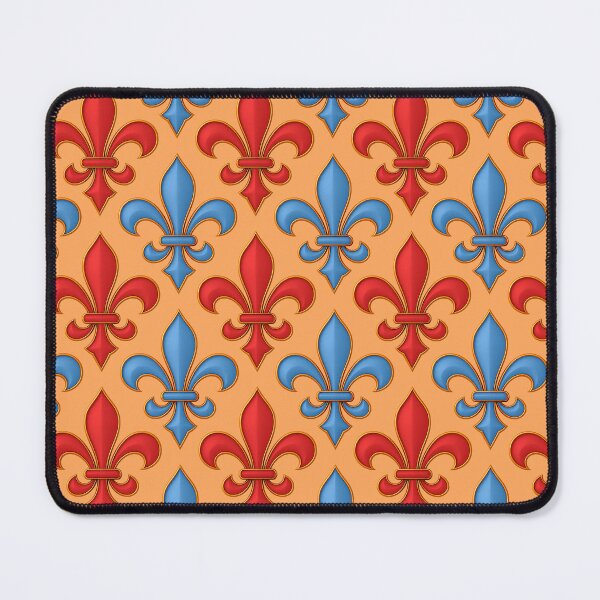 Item preview, Red Blue Fleur-de-lis Design On Orange Background  designed and sold by PatternTitan.