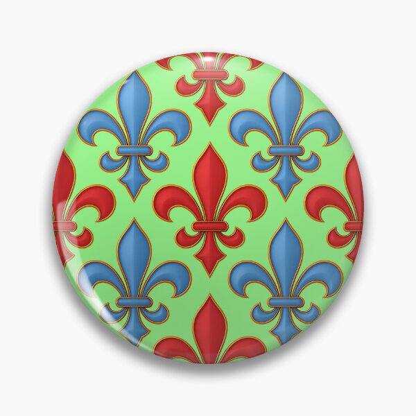 Item preview, Red Blue Fleur-de-lis Design On Green Background  designed and sold by PatternTitan.