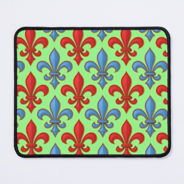 Item preview, Red Blue Fleur-de-lis Design On Green Background designed and sold by PatternTitan.