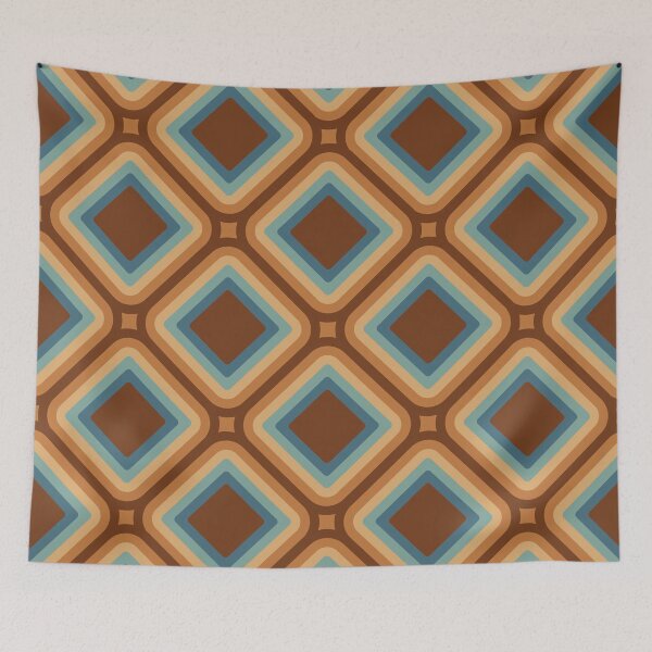 Item preview, Mid-century Retro Geometric Pattern -  Chocolate browns and Blue designed and sold by JMgraphic.