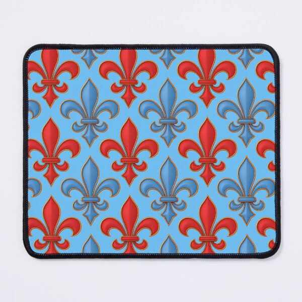Item preview, Red Blue Fleur-de-lis Design On Blue Background designed and sold by PatternTitan.