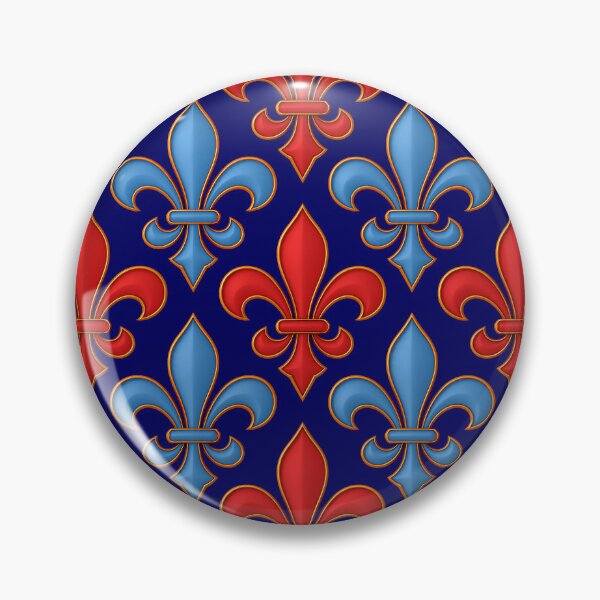 Item preview, Red Blue Fleur-de-lis Design On Blue Background  designed and sold by PatternTitan.