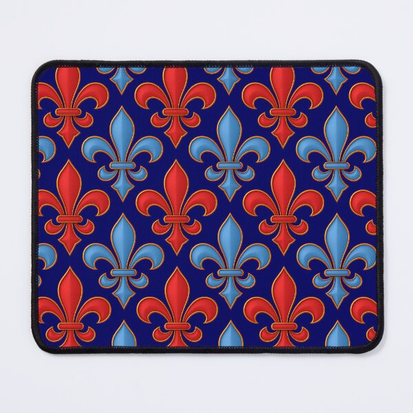 Item preview, Red Blue Fleur-de-lis Design On Blue Background  designed and sold by PatternTitan.