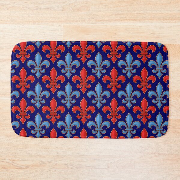 Item preview, Red Blue Fleur-de-lis Design On Blue Background  designed and sold by PatternTitan.
