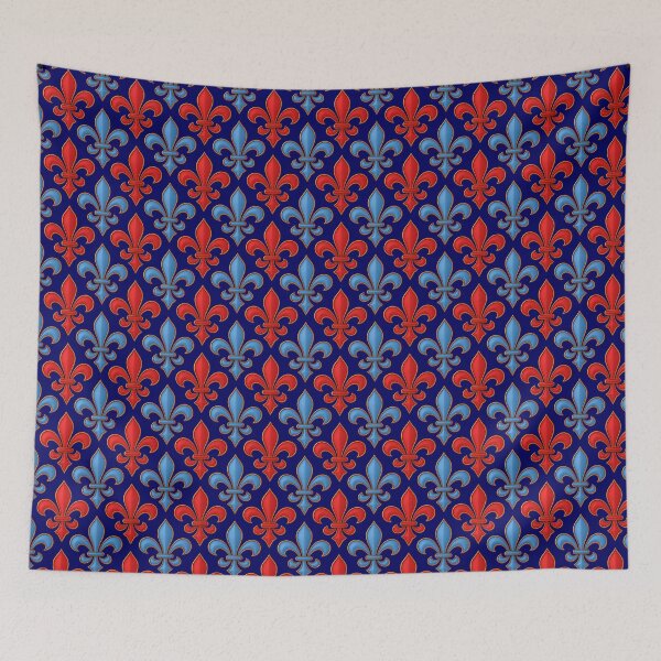 Item preview, Red Blue Fleur-de-lis Design On Blue Background  designed and sold by PatternTitan.