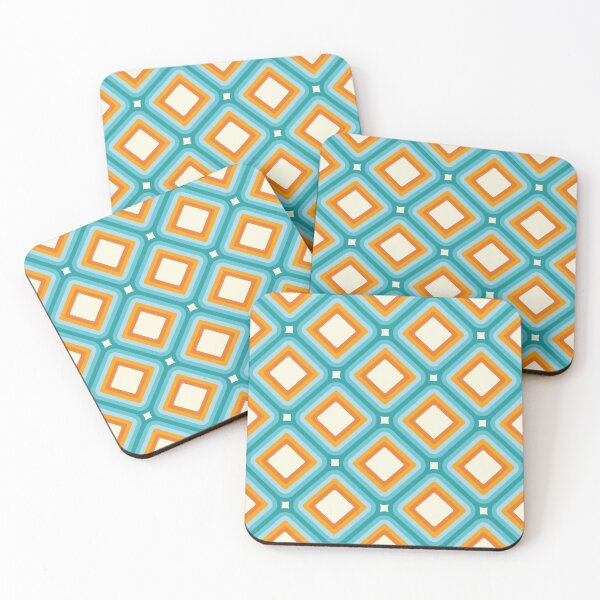 Item preview, Mid-century Retro Geometric Pattern - Turquoise blue, Orange, Warm Beige designed and sold by JMgraphic.