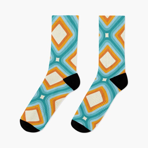 Item preview, Mid-century Retro Geometric Pattern - Turquoise blue, Orange, Warm Beige designed and sold by JMgraphic.