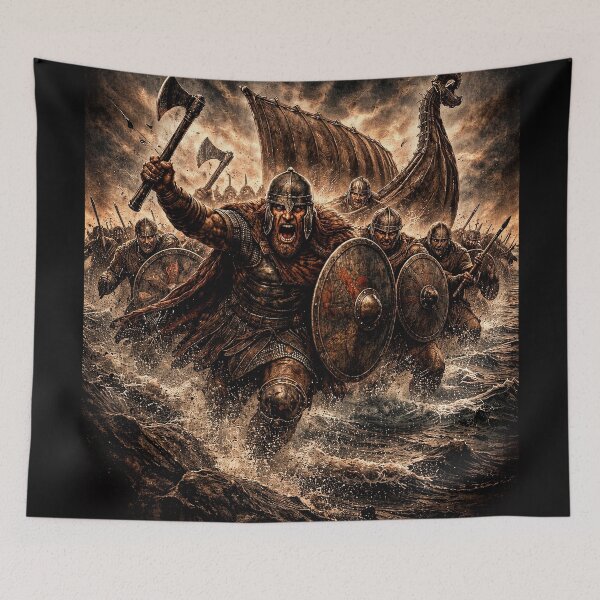 Item preview, Viking Raid Norse Warrior Battle Art designed and sold by Retr0Tshirts.