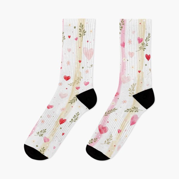 Item preview, Watercolor Hearts and Wildflowers Seamless Pattern, Romantic Pastel Stripes Botanical Design designed and sold by Liliia-Ulizko.