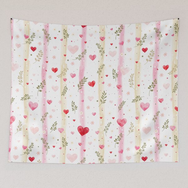 Item preview, Watercolor Hearts and Wildflowers Seamless Pattern, Romantic Pastel Stripes Botanical Design designed and sold by Liliia-Ulizko.