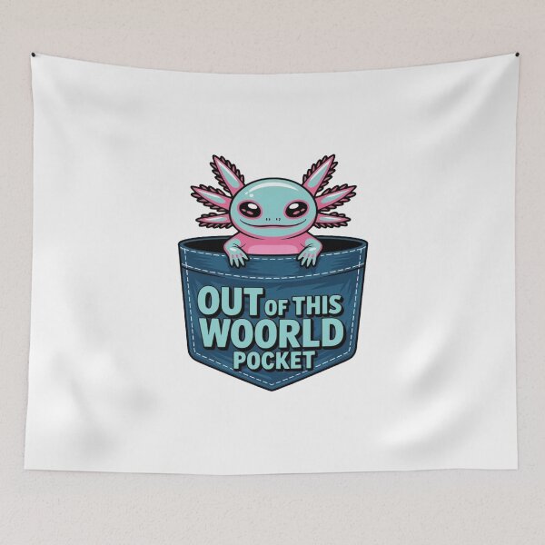 Item preview, Cute Glowing Alien Axolotl Faux Pocket - Funny Vaporwave Neon Sticker designed and sold by Mr-wow.