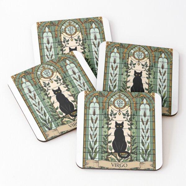 Item preview, Virgo Zodiac Black Cat Stained Glass Art designed and sold by Siriusvibes.