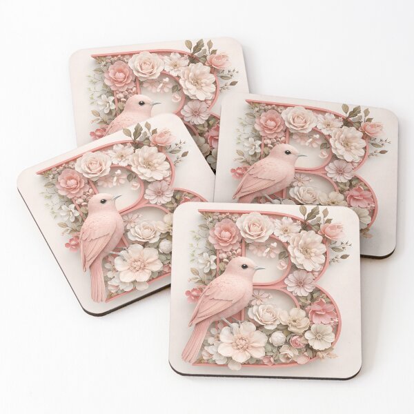 Item preview, Pink Floral Letter B Elegant Bird Monogram Design designed and sold by Vibes To VIsual.