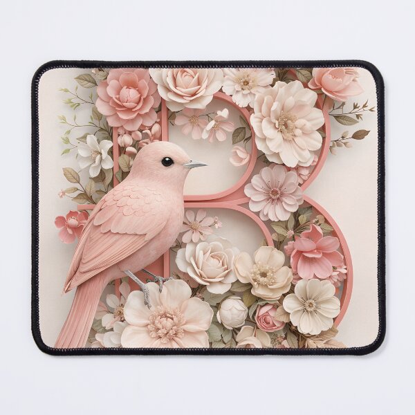 Item preview, Pink Floral Letter B Elegant Bird Monogram Design designed and sold by Vibes To VIsual.