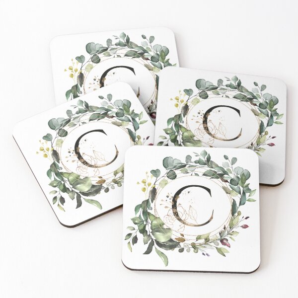 Item preview, Watercolor Botanical Wreath, floral monogram letter C designed and sold by Marty Party .