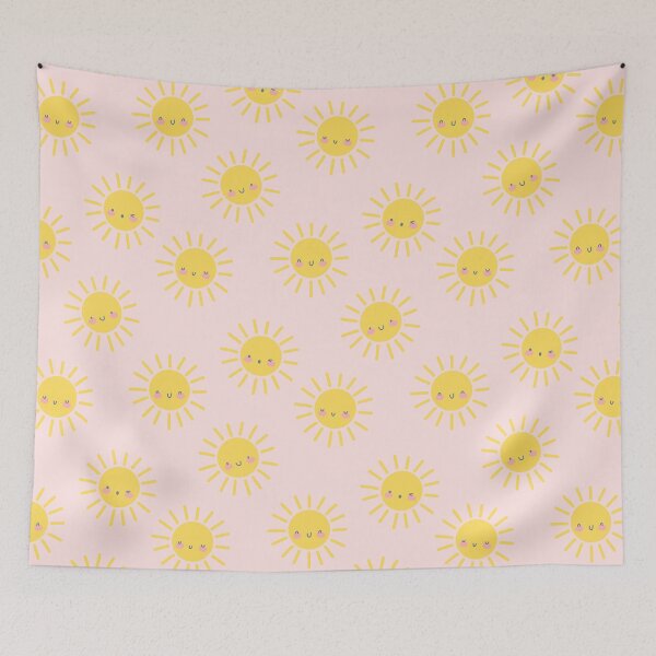 Aperçu de l'œuvre Motif scandinave kawaii mignon soleil sur fond rose créée et vendue par PumpkinsPickles.