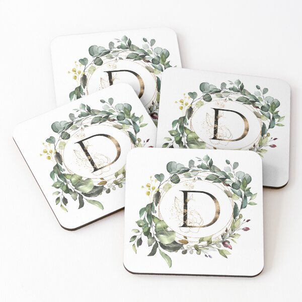 Item preview, Watercolor Botanical Wreath, floral monogram letter D designed and sold by Marty Party .