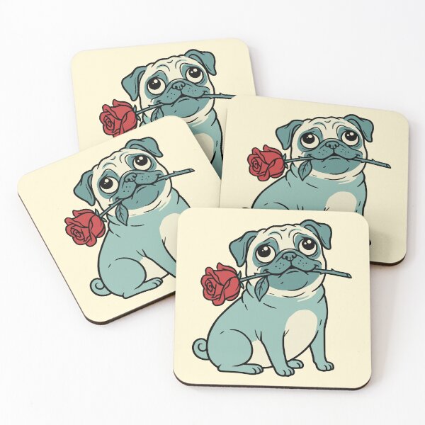 Item preview, Vintage Romantic Pug Dog With Red Rose designed and sold by Imaginationbeyond.