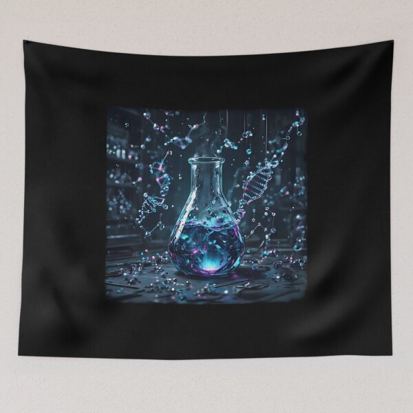 Item preview, Neon Chemistry Flask & Glowing DNA | Futuristic Science Art designed and sold by MouradStudio.