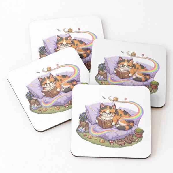 Item preview, Cute Reading Cat With Magical Rainbow designed and sold by Luna's World - Moody Vibes Studio.