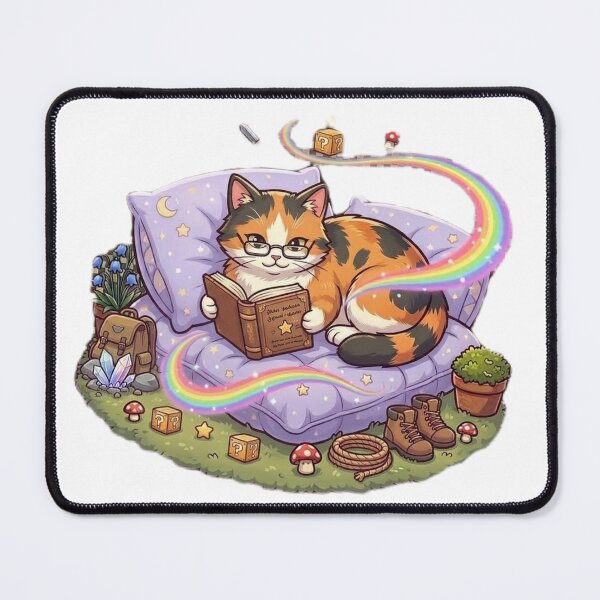 Item preview, Cute Reading Cat With Magical Rainbow designed and sold by Luna's World - Moody Vibes Studio.